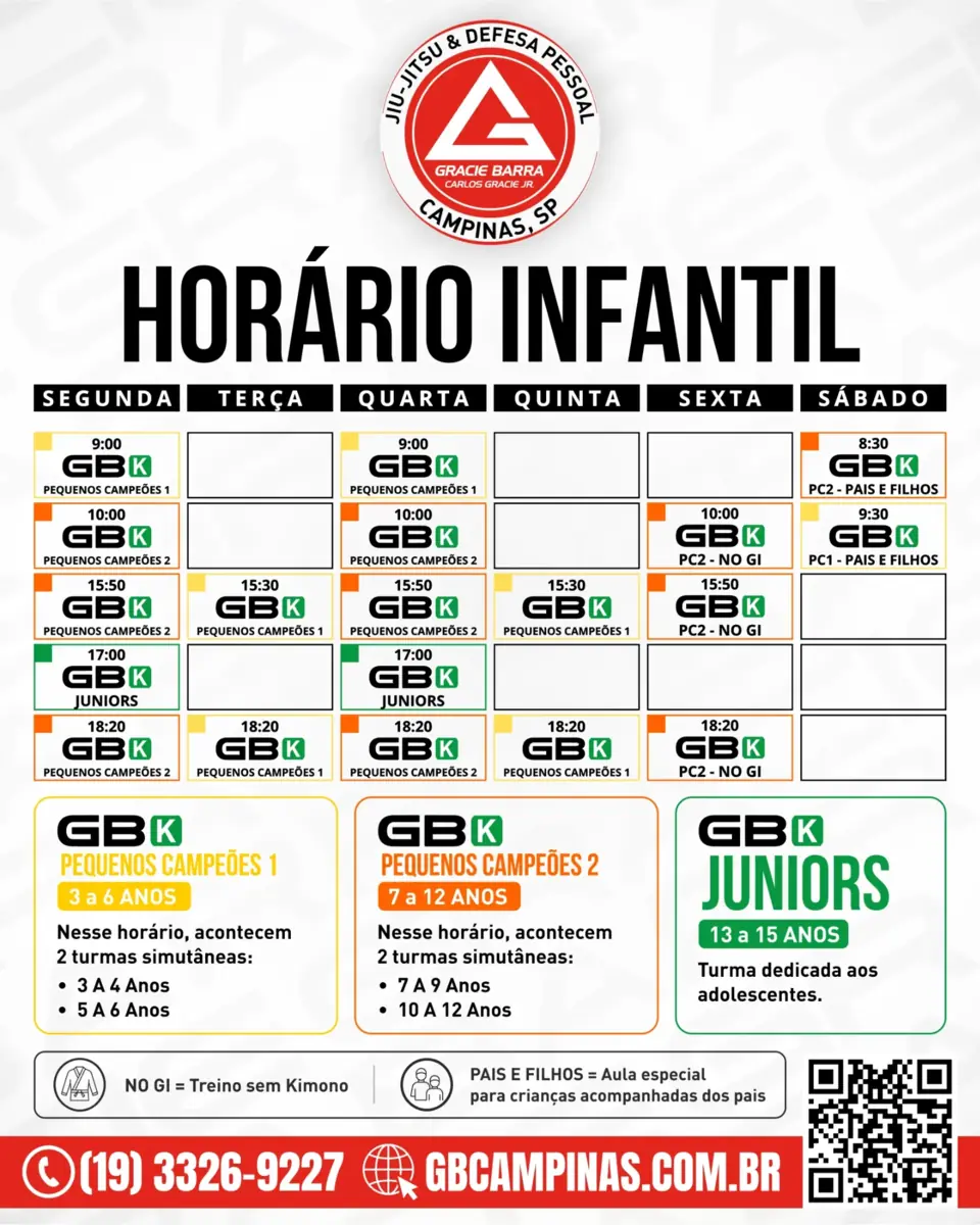Horário infantil da Gracie Barra Campinas